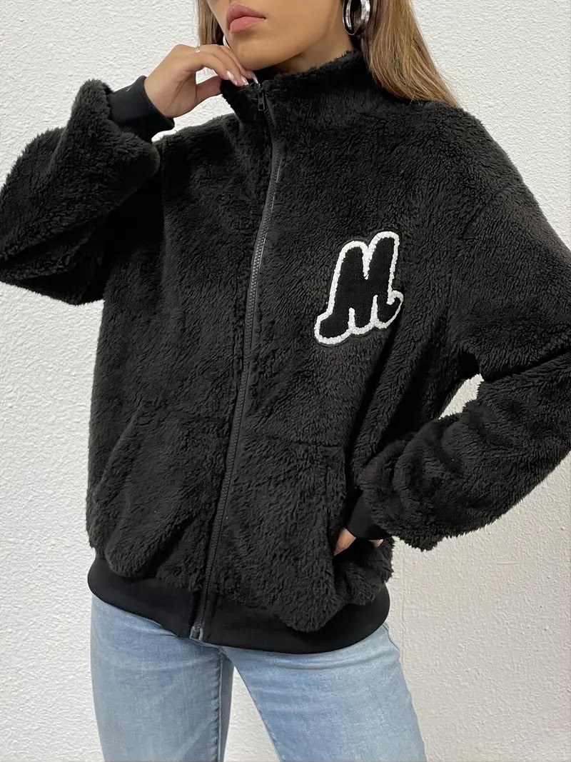 Fuzzy Crew Neck Jacket