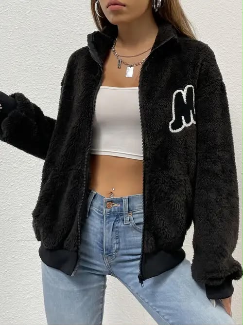 Fuzzy Crew Neck Jacket