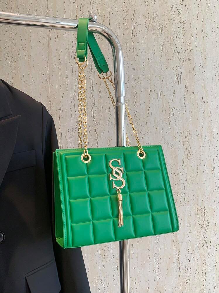 Green Quilted Shoulder Bag