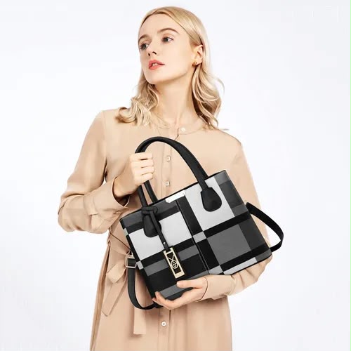 Black and Grey Plaid Handbag