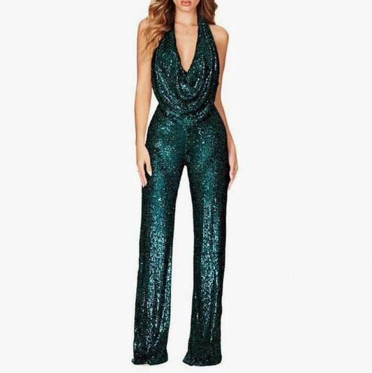 Halter Neck Sequin Jumpsuit